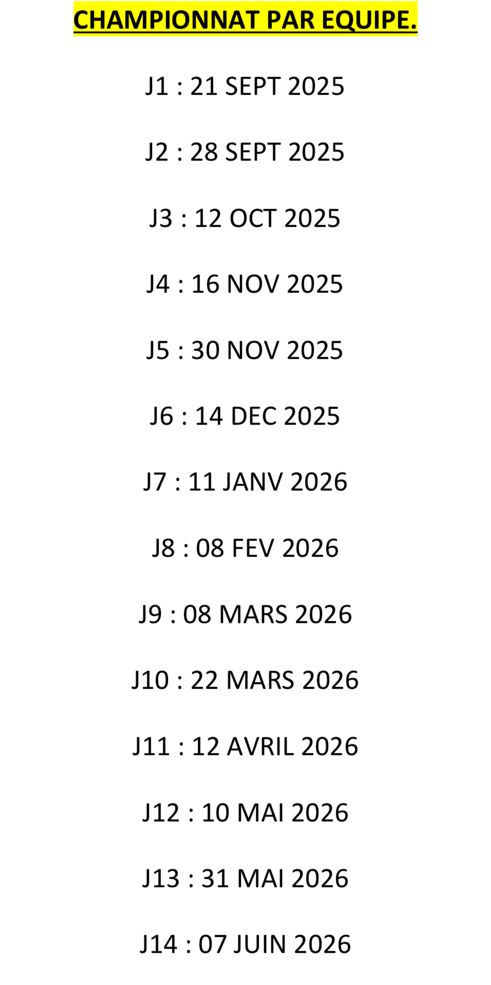 You are currently viewing Calendrier championnat 2025/2026